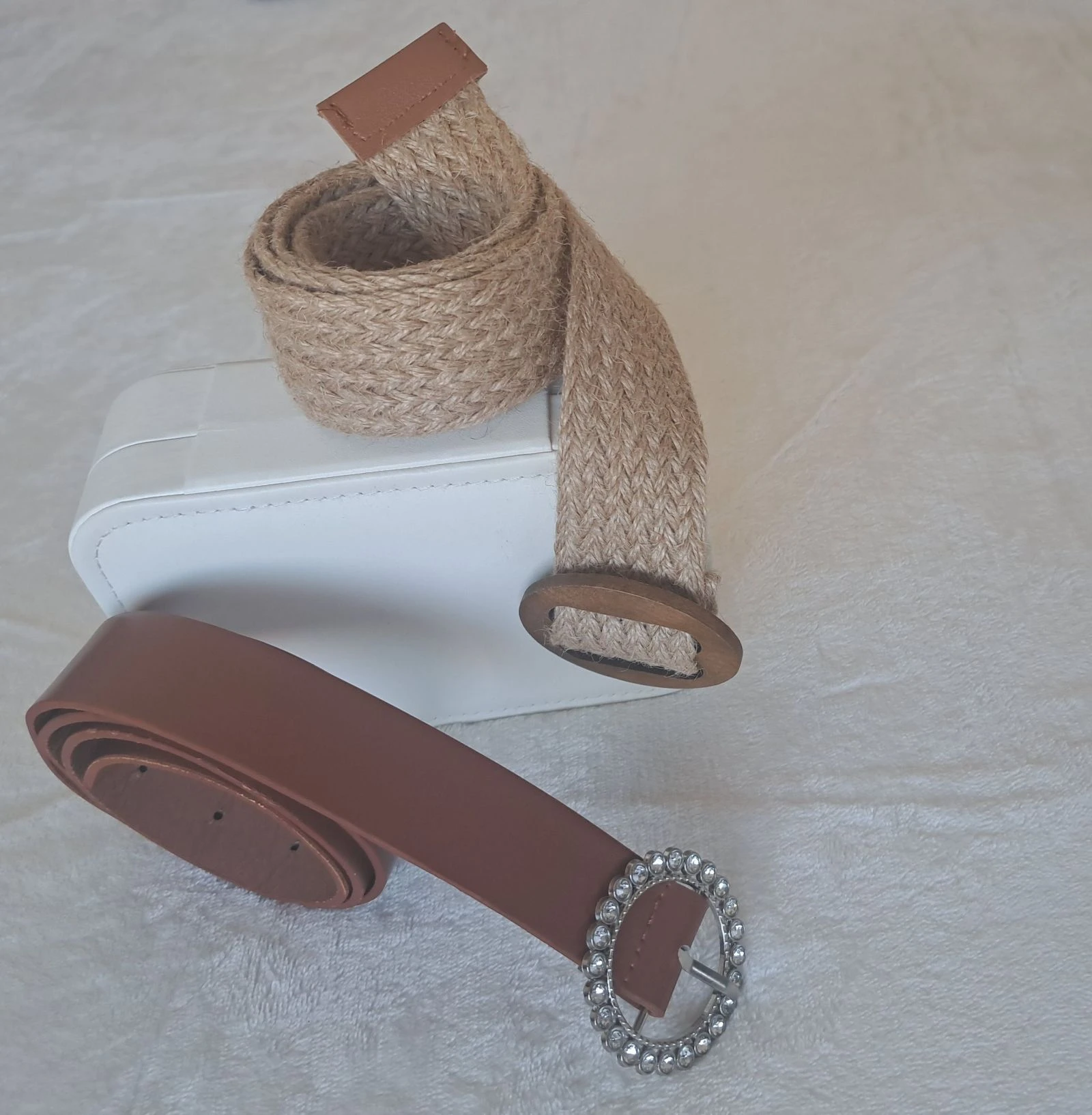 Set of 2 Adjustable Belts • Faux Leather & Woven Sisal • Chic & Boho Style